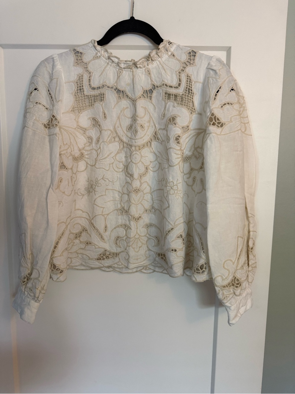 Anthropologie White Eyelet Embroidered Peasant Blouse